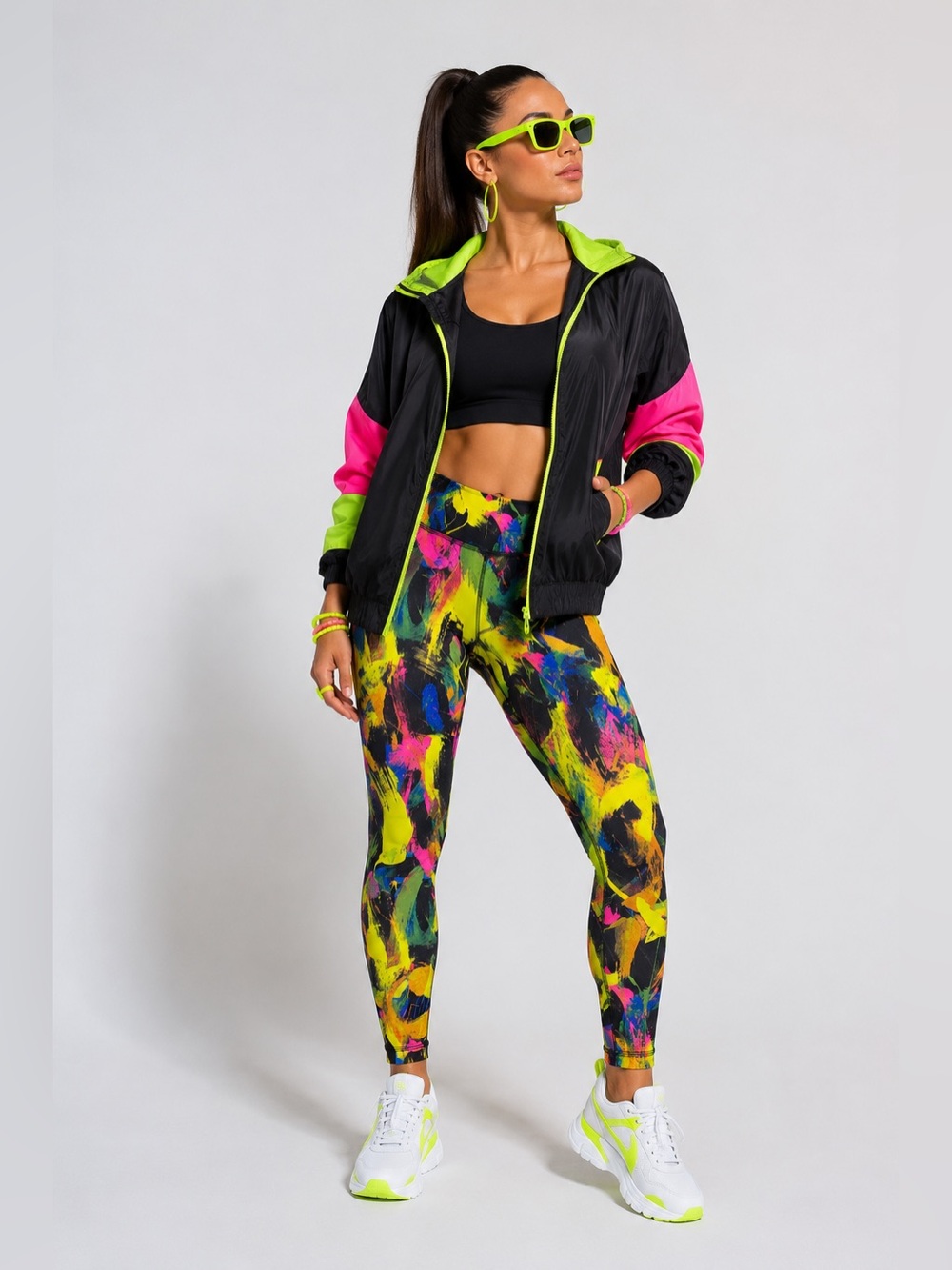 Lululemon Wunder Train High-Rise Tight 25”in Black With Neon Size 2 Leggings